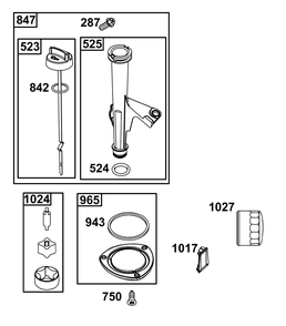 Lubrication Group Diagram and Parts List for 40N877-0044-B5  Briggs and Stratton Engine